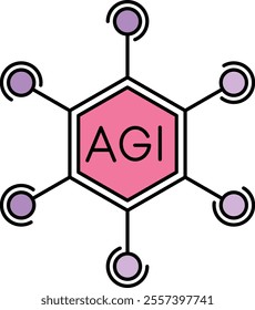 Collaborative Learning Icon – Nodes Connected Around AGI Text, Representing Knowledge Sharing and Team-Based AI Development. Vector illustration.