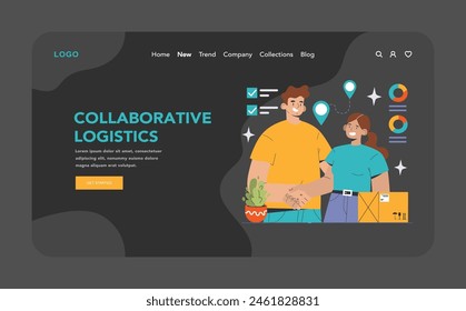 Collaborative Logistics concept. A duo showcasing teamwork in supply chain management with strategic planning and partnership. Streamlined delivery coordination. Flat vector illustration