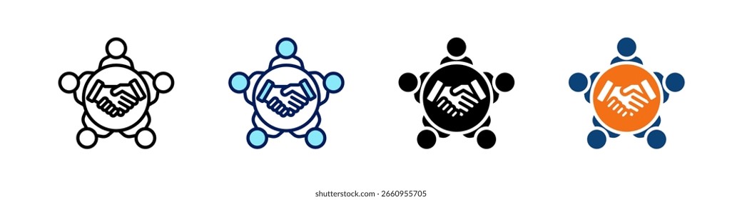 Zusammenarbeit Partnerschaft alle in einem Symbol Multi Styles Vektor Set