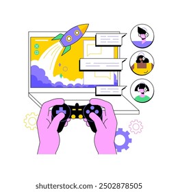 Collaborative playing isolated cartoon vector illustrations. Group of diverse people plays game online, IT technology, gaming industry, cooperation and collaboration process vector cartoon.