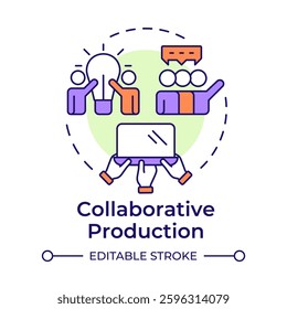 Collaborative production multi color concept icon. Join manufacturing efforts. Type of sharing economy. Round shape line illustration. Abstract idea. Graphic design. Easy to use in infographic