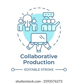 Collaborative production soft blue concept icon. Join manufacturing efforts. Type of sharing economy. Round shape line illustration. Abstract idea. Graphic design. Easy to use in infographic