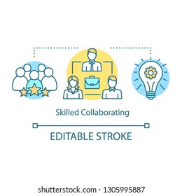 Collaborative skills concept icon. Professionals idea thin line illustration. Company, corporate. Colleagues, partners. Teamwork and partnership. Vector isolated outline drawing. Editable stroke
