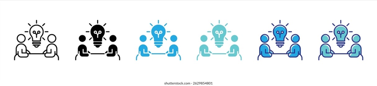 collaborative symbolizing brainstorming icon set. containing innovation, problem solving in creative teamwork thin line and color style icon symbol sign. vector illustration