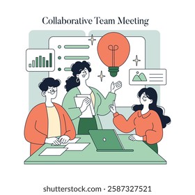 Collaborative Team Meeting concept. Team members engage in a vibrant discussion, sharing ideas and insights to foster innovation. This setting illustrates teamwork, communication, and productivity in