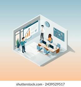 Collaborative Teamwork in a High-Tech Modern Office Isometric