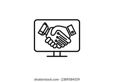 Collaborative tools icon. handshake, human working together with digital tools. icon related to industry, technology. line icon style. simple vector design editable