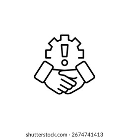 Iniciativa de solución de problemas colaborativa con engranaje con signo de exclamación Icon Handshake