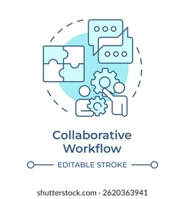 Collaborative workflow soft blue concept icon. Teamwork organization, communication. Round shape line illustration. Abstract idea. Graphic design. Easy to use in advertising, marketing