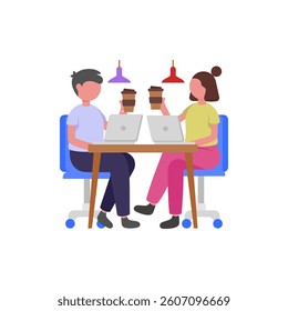 Collaborative Workplace Team Member Flat Vector Illustration