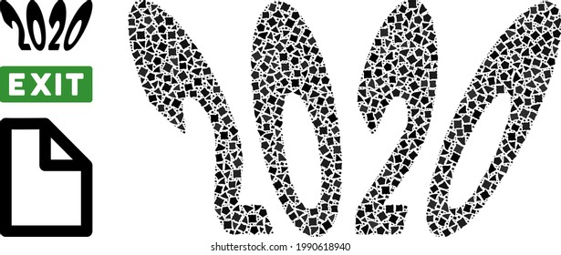 Collage 2020 perspective text icon designed from irregular spots in variable sizes, positions and proportions. Vector irregular spots are united into abstract collage 2020 perspective text icon.