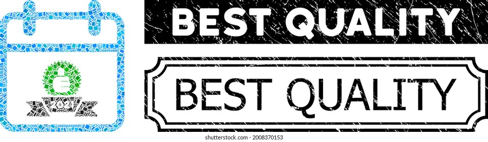 Collage 2021 award calendar day constructed from rectangle elements, and black grunge Best Quality rectangle seal with notches.