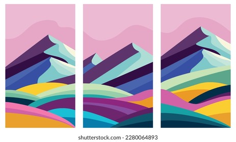 Collage with abstract mountains and fields in minimalist style