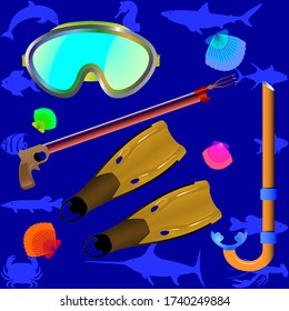 Collage - accessories for spearfishing.