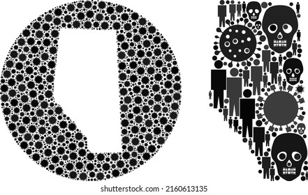 Collage Alberta Province map united from virus icons and population and dead head icons. Sick virus Alberta Province map collage designed with sphere and carved shape.