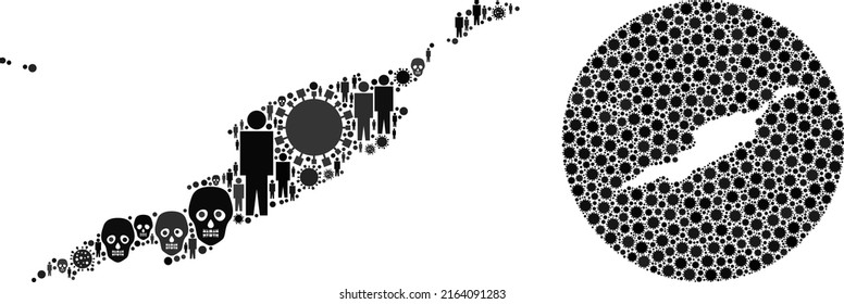 Collage Anguilla Islands map designed from sars virus icons and people and skull icons. Infection virus Anguilla Islands map collage formed with circle and hole.