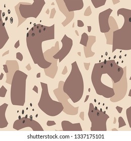 Collage animal print out pieces of torn paper. Trendy seamless pattern with abstract forms. Paper cutouts with hand drawn dots, squiggle. Fashion vector illustration.