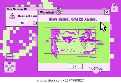 Collage of anime eyes and user interface elements in pixel art style.