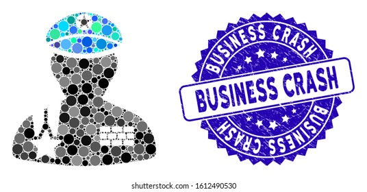 Collage army general icon and corroded stamp seal with Business Crash phrase. Mosaic vector is designed with army general icon and with scattered spheric spots.