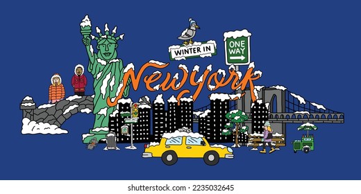 Collage art Illustration vector graphic cartoon of New York City, Good to use for graphic T'shirt, decorative wall, media promotion content