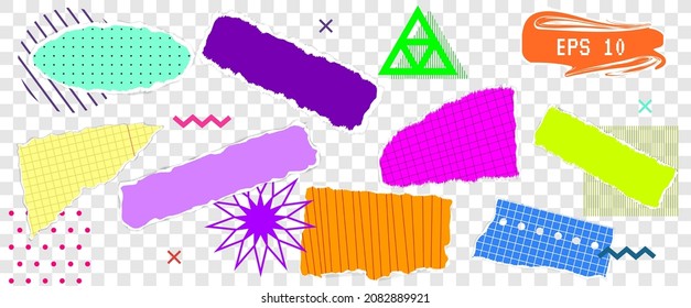 Collage art with vintage paper ellement Zine culture Vintage pop art collage Different shapes and textures Torned craft notebook shapes with pattern vector illustration