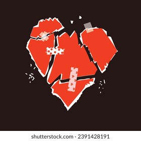 Collage art with vintage paper heart torn elements. Happy valentine's day concept for greeting cards, poster. Trendy Vector illustration.