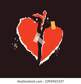 Collage art with vintage paper heart torn elements. Happy valentine's day concept for greeting cards, poster. Trendy Vector illustration.