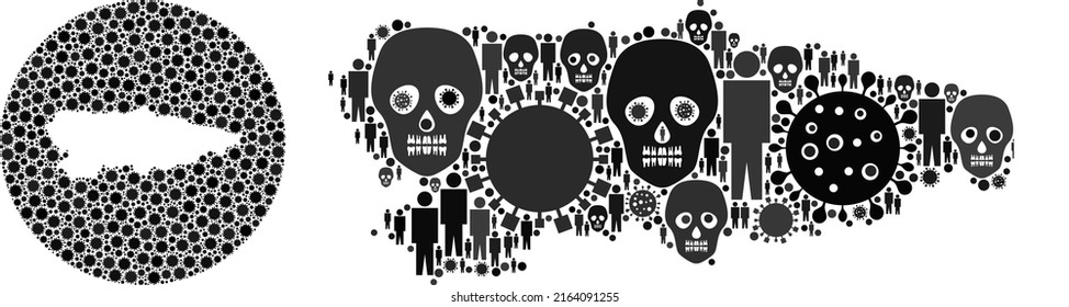 Collage Asturias Province map united from virus icons and population and skull icons. Evil virus Asturias Province map collage designed with sphere and subtracted shape.