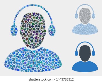 Collage Audio operator icon designed from spheric and square items in different sizes, positions and proportions.