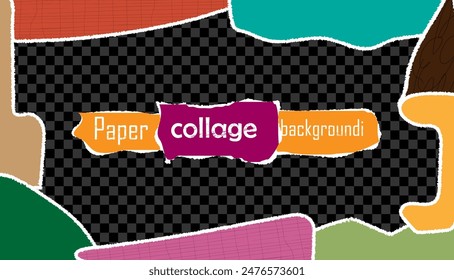 Collage background with vintage paper collage background. The background consists of torn pieces of paper of different colors. Vector.