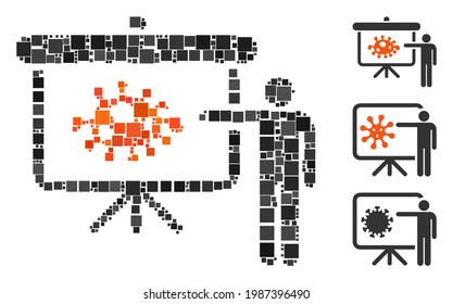 Collage Bacteria lecture icon composed of square items in variable sizes and color hues. Vector square items are organized into abstract collage bacteria lecture icon. Bonus icons are added.
