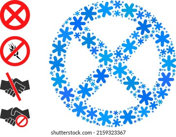 Collage banned icon is done for winter, New Year, Christmas. Banned icon mosaic is done from light blue snow items. Some similar icons are added.