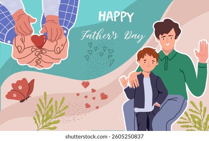 Collage, banner, background, horizontal, fathers day, family, hand drawn vector illustration.