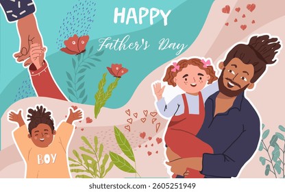 Collage, banner, background, horizontal, fathers day, family, hand drawn vector illustration.