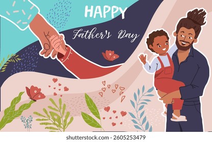 Collage, banner, background, horizontal, fathers day, family, hand drawn vector illustration.