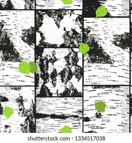
Collage of bark and birch leaves.Vector seamless pattern, texture. Abstract  design.