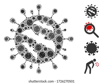 Collage bat coronavirus united from coronavirus elements in various sizes and color hues. Vector pathogen icons are united into abstract illustration bat coronavirus icon. Some bonus icons are added.