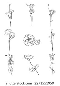 Collage of beautiful eustoma flowers on white background