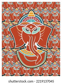 Collage of Beautiful Ganesh murti, Ganpati in kalighat art, Ganesh mudra painting, illustration, vector, wallpaper