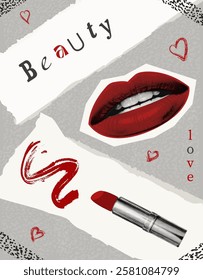 collage beauty red lips halftone