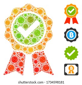 Collage the best constructed from flu virus icons in variable sizes and color hues. Vector infection icons are combined into abstract illustration the best icon. Some bonus icons are added.