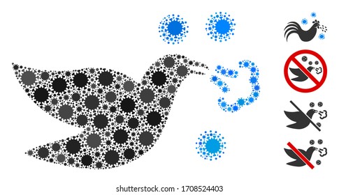 Collage bird flu designed from flu virus elements in various sizes and color hues. Vector infection icons are organized into abstract collage bird flu icon. Some bonus icons are added.