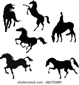 collage of black silhouettes of horses. free logotypes