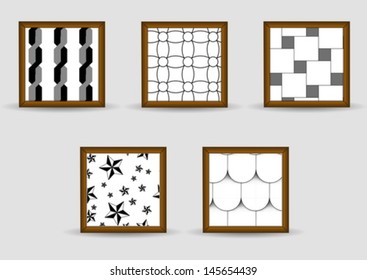 A collage of black-and-white seamless texture. Vector