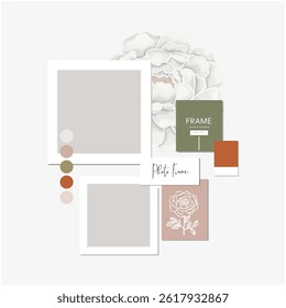 Collage Blank Photo Frame Vector Template Illustration Set. Mood board. Photo Frame Film Isolated, Set of Photo Gallery Illustration. Vector Set.