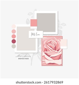 Collage Blank Photo Frame Vector Template Illustration Set. Mood board. Photo Frame Film Isolated, Set of Photo Gallery Illustration. Vector Set.