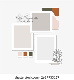 Collage Blank Photo Frame Vector Template Illustration Set. Mood board. Photo Frame Film Isolated, Set of Photo Gallery Illustration. Vector Set.