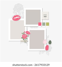 Collage Blank Photo Frame Vector Template Illustration Set. Mood board. Photo Frame Film Isolated, Set of Photo Gallery Illustration. Vector Set.