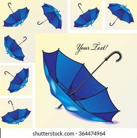 Collage with blue umbrellas