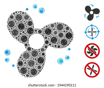 Collage boat propeller rotation organized from flu virus items in different sizes and color hues. Vector infection items are organized into abstract collage boat propeller rotation icon.